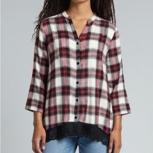 WALLPAPHER Light Flannel Shirt Lace Hem Sz L